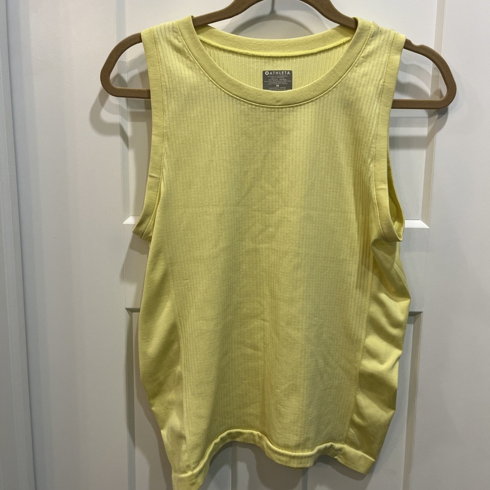 Athleta Renew Hip Length Ribbed Tank Top Pineapple Whip Yellow Women Sz Medium